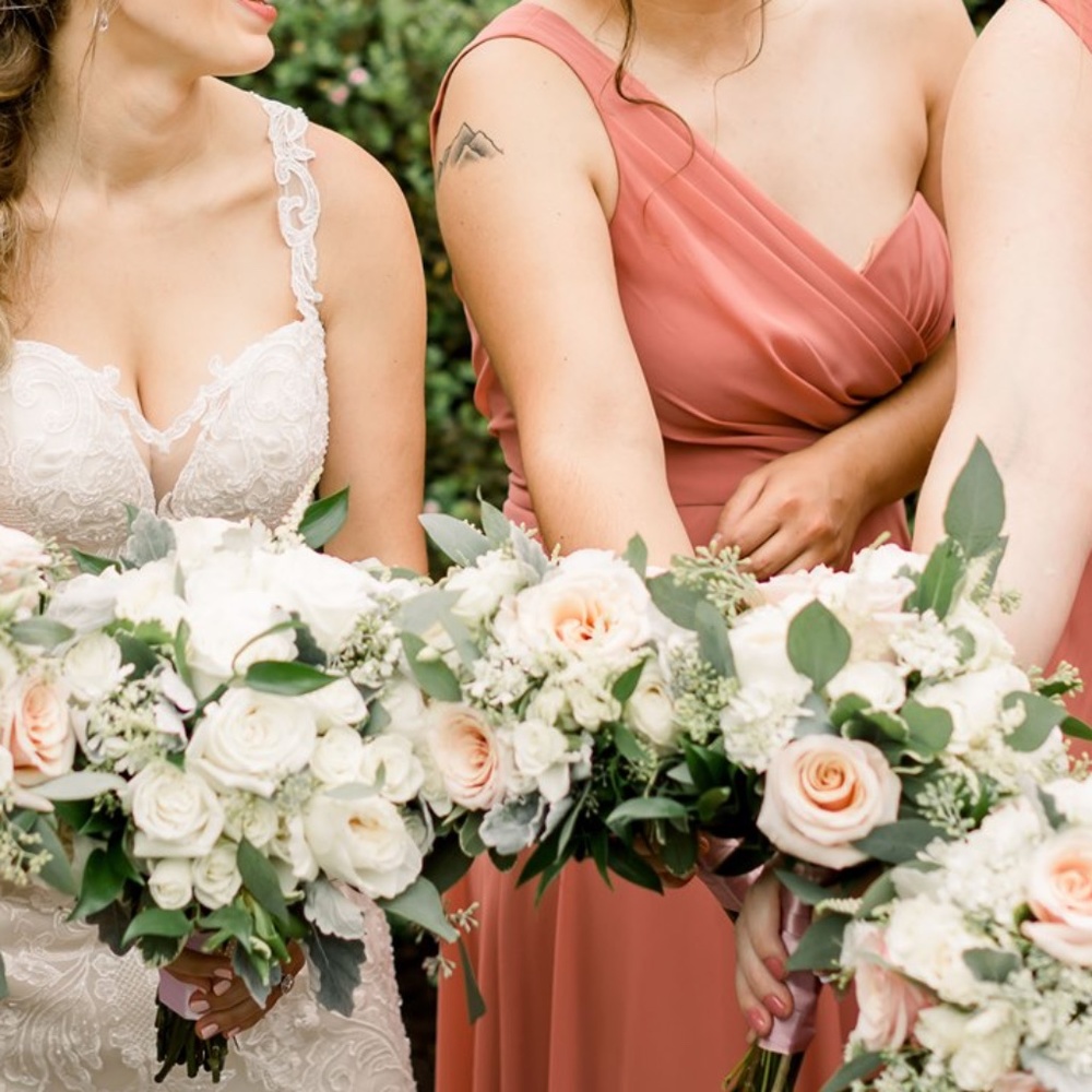 Davids Bridal dusty rose one shoulder bridesmaid dress